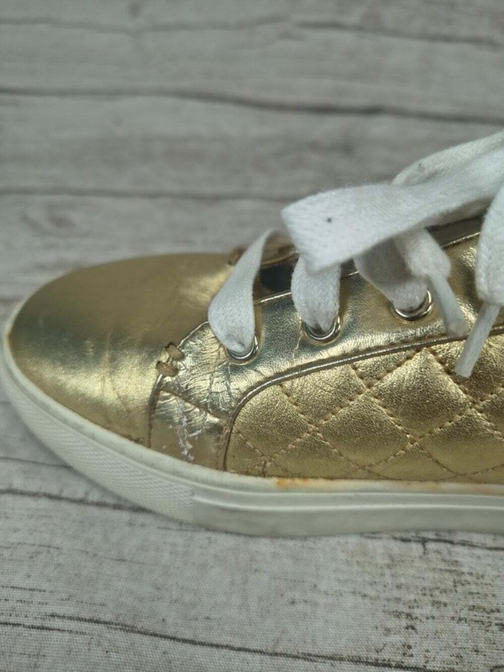Kurt Geiger Metallic Gold Quilted Embellished Sneakers Size 38 - Picture 8 of 14